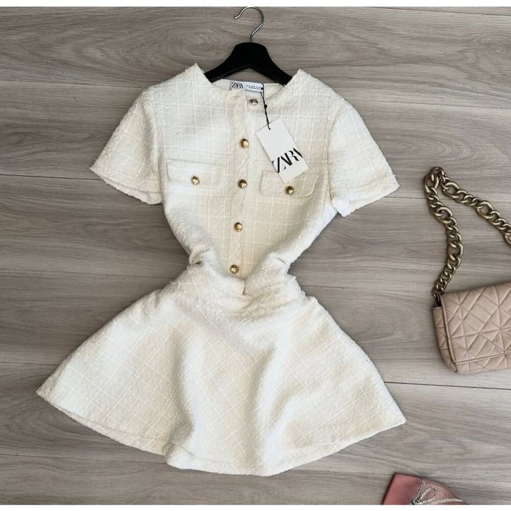 ZARA Cream Tweed A-Line Mini Dress NWT Old Money Size M - Picture 15 of 16